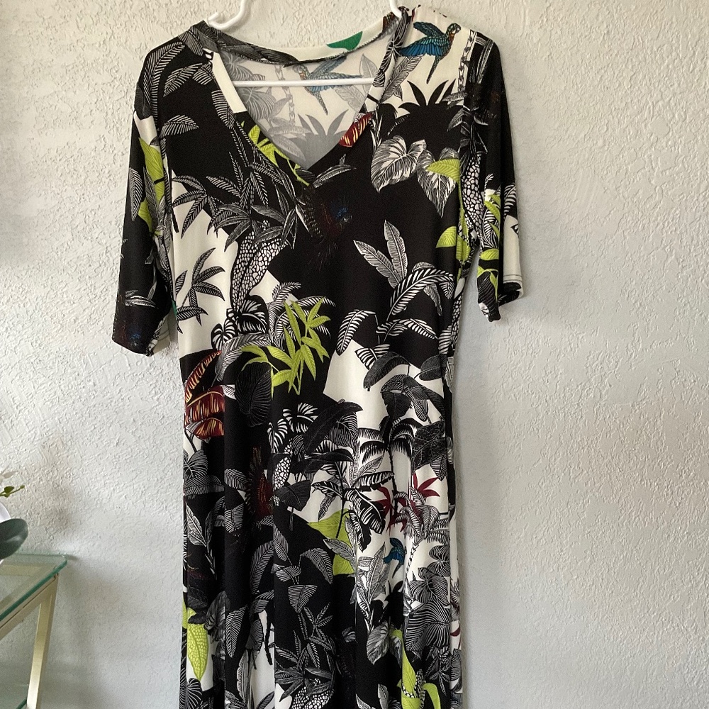Susan Graver Full Length Dress Large v neck elbow sleeves